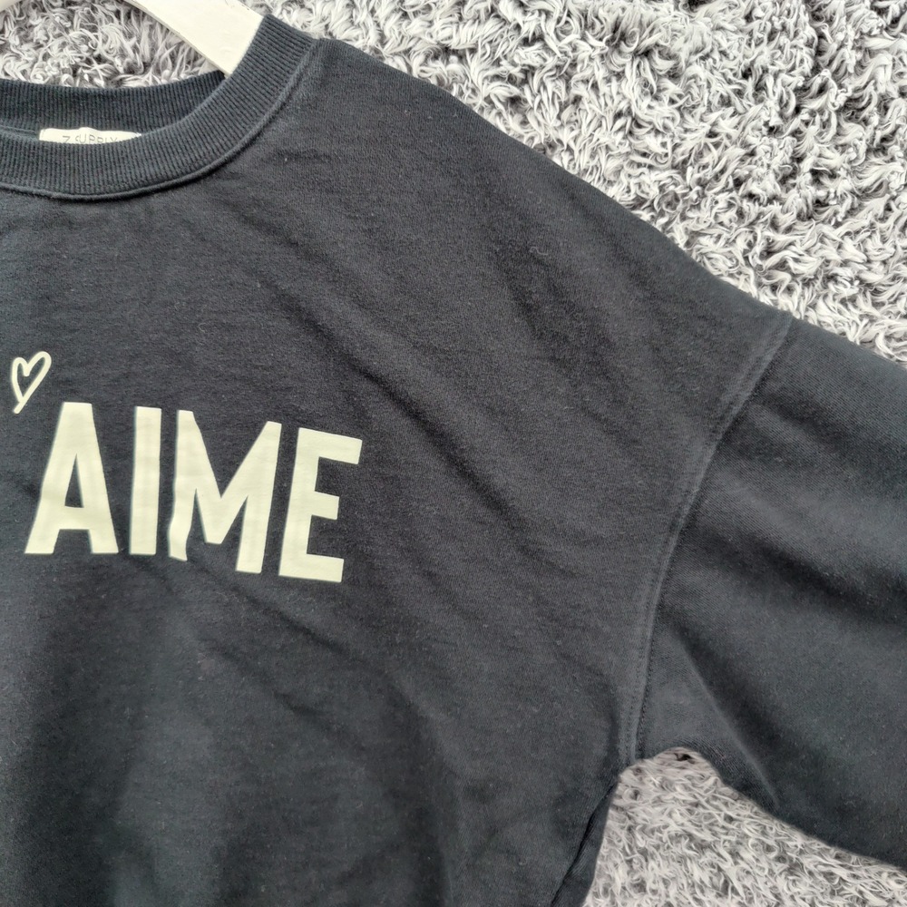 Z Supply Womens Parisian Chic Je T'aime Sweatshirt M Black Cotton Graphic Crop - Picture 8 of 16